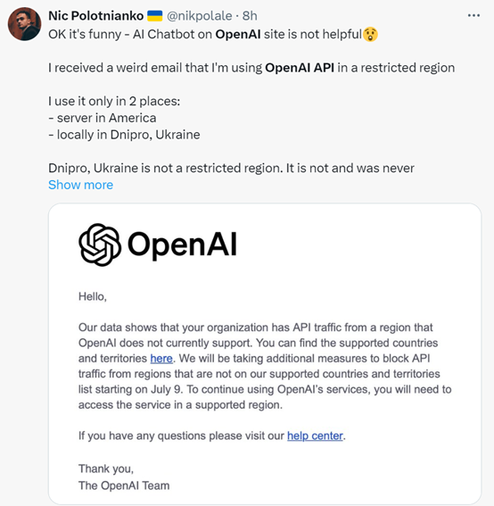 OpenAI停止非支持国家地区的API使用权，发生了啥？