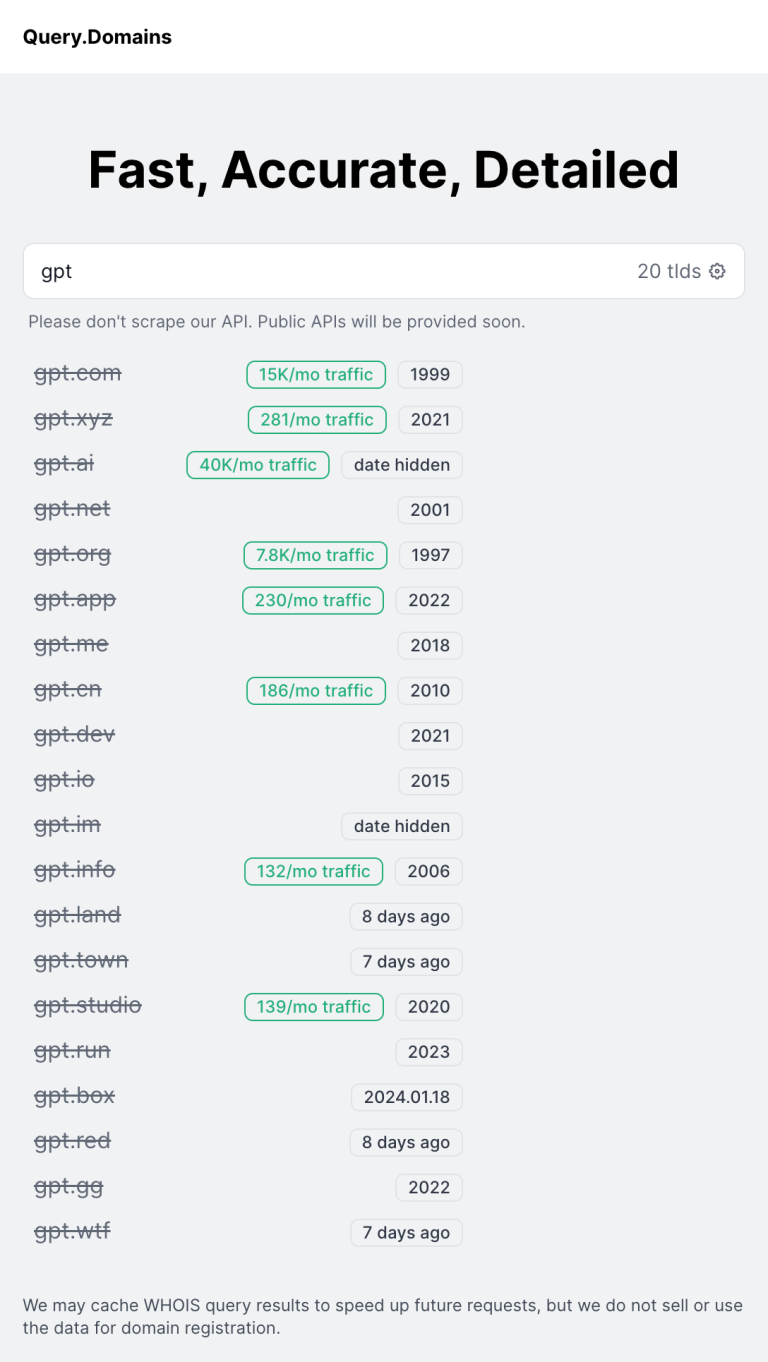 Query.Domains: 极速域名注册状态查询