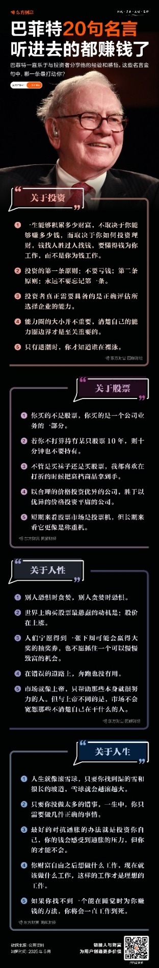 巴菲特的20句名言！听进去的都赚钱了
