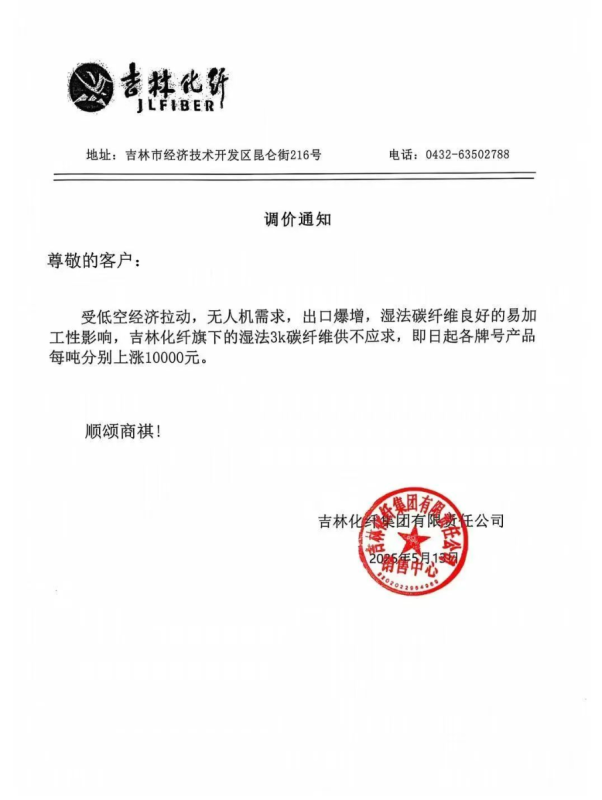 碳纤维头部企业发涨价函 销售人员回应属实！其他企业会跟进吗？