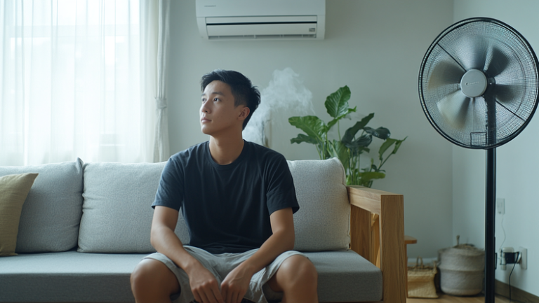 开了空调后，这里再摆个风扇才最凉快