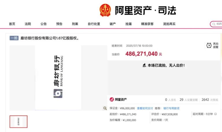 1元起拍仍无人问津 非上市中小银行股权拍卖遇冷