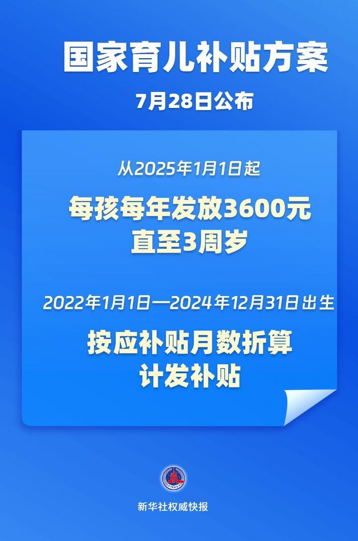 国家育儿补贴方案公布！3周岁前每娃每年3600元