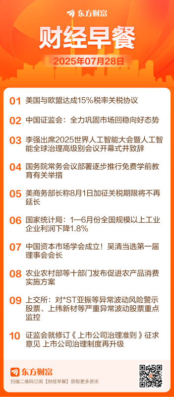 东方财富财经早餐 7月28日周一