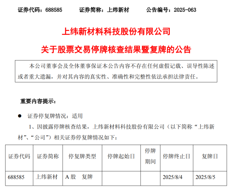 上纬新材：上半年业绩或降三成 今日复牌